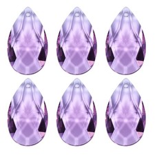 6Pcs K9 Crystal Pendants Teardrop Beads 38mm Prisms DIY Light Purple