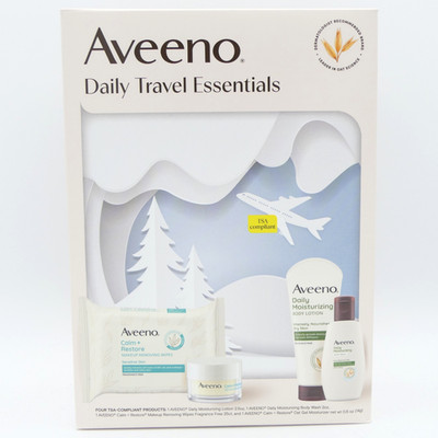 Aveeno Daily Travel Essentials Set w/ Moisturizer Gel, Lotion, Body Wash, Wipes