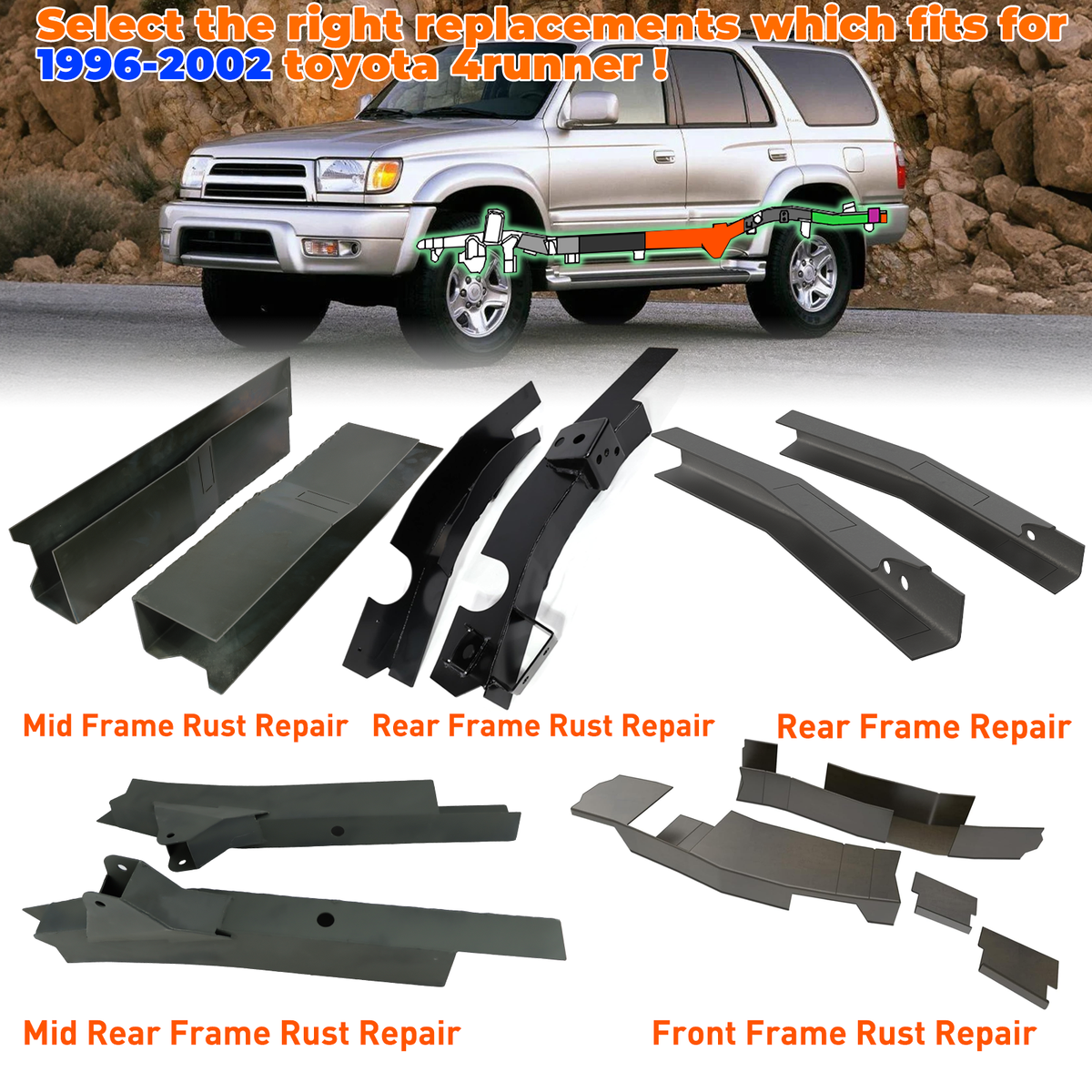 Rear/Mid Rear/Mid/Front Frame Rust Repair fits for 1996-2002