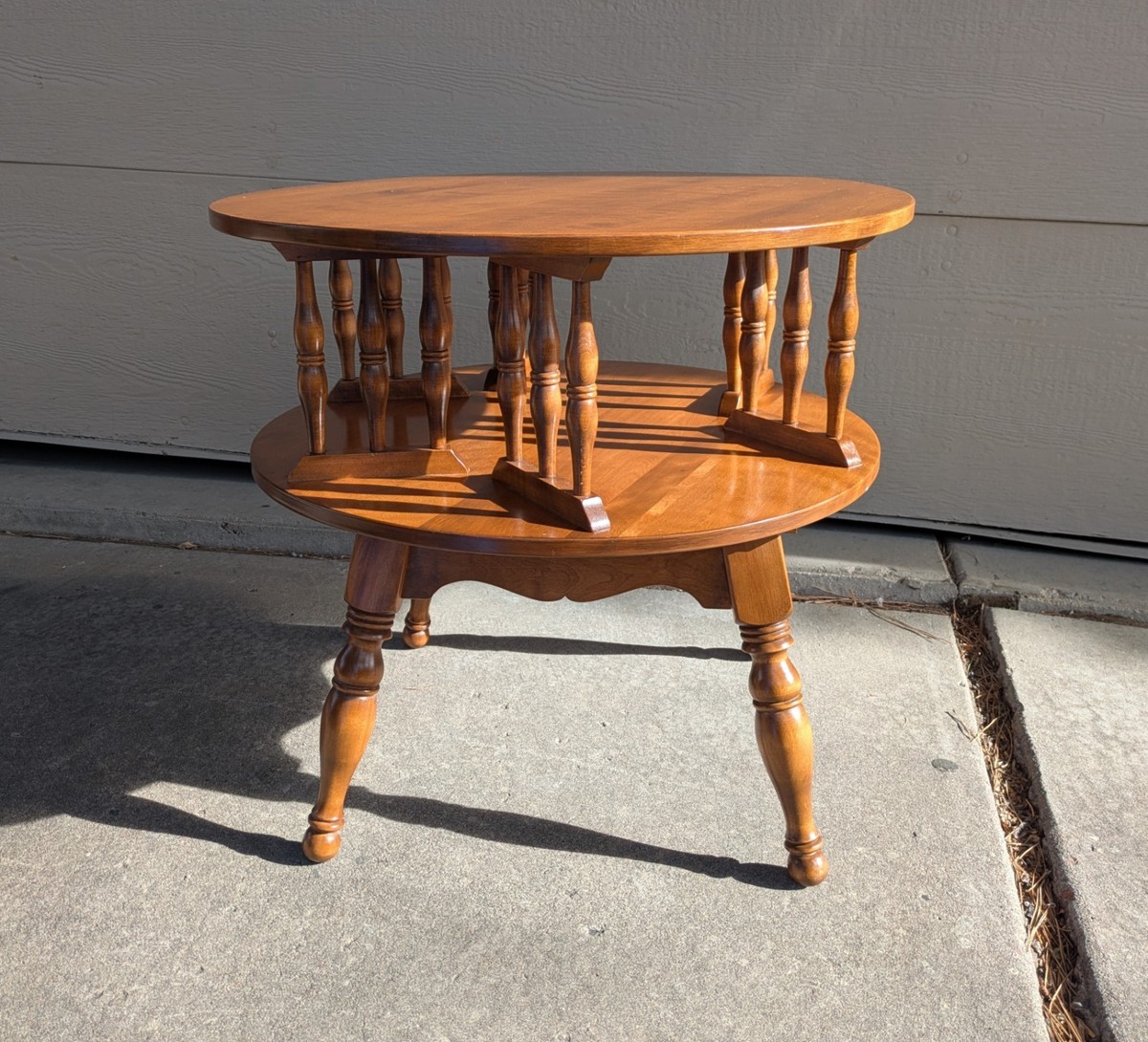 Vintage Ethan Allen Maple Wood Revolving/Rotating 2-Tier Drum End