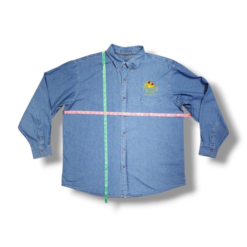Camicia 30 anni selvaggi foresta pluviale caffè con bottoni blu denim ricamato 2XL - Foto 3 di 14