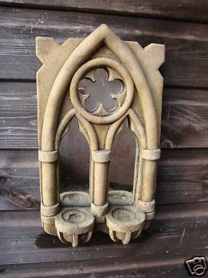 Gothic Bogen Spiegel Doppel Kerzenleuchter Stein Haus oder Garten Ornament 36cm/14'' H