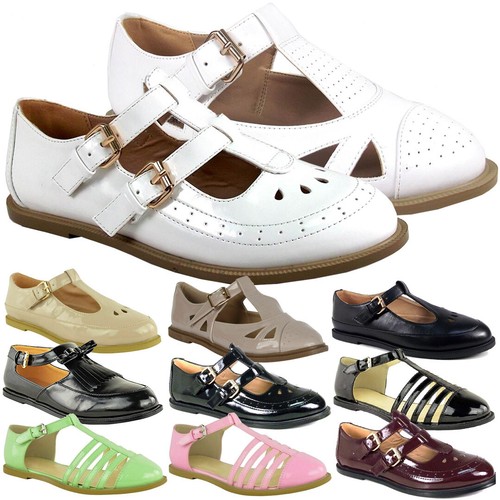 Ladies Geek Loafers Women T Bar Buckle Work Flats Girls Office School