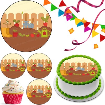 Garten Gartenarbeit Tortenaufleger Party Deko essbar Geburtstag Feier Cupcake