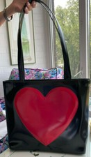 Moschino Vintage Black Leather Bag With Huge Apple Red Leather Heart