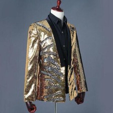 Mens Reversible Two Tone Coats Sequins Lapel Jacket Suit Blazer Dress Club Stage