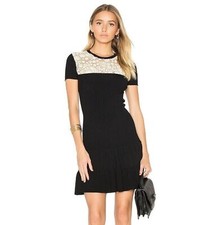 $750 RED VALENTINO Lace Yoke Rib-knit Dress Black Sz XS black