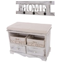Garderobe + Sitzbank Kommode Mit 2 KöRben 42X62X33Cm, Shabby-Look, Vintage Weiß