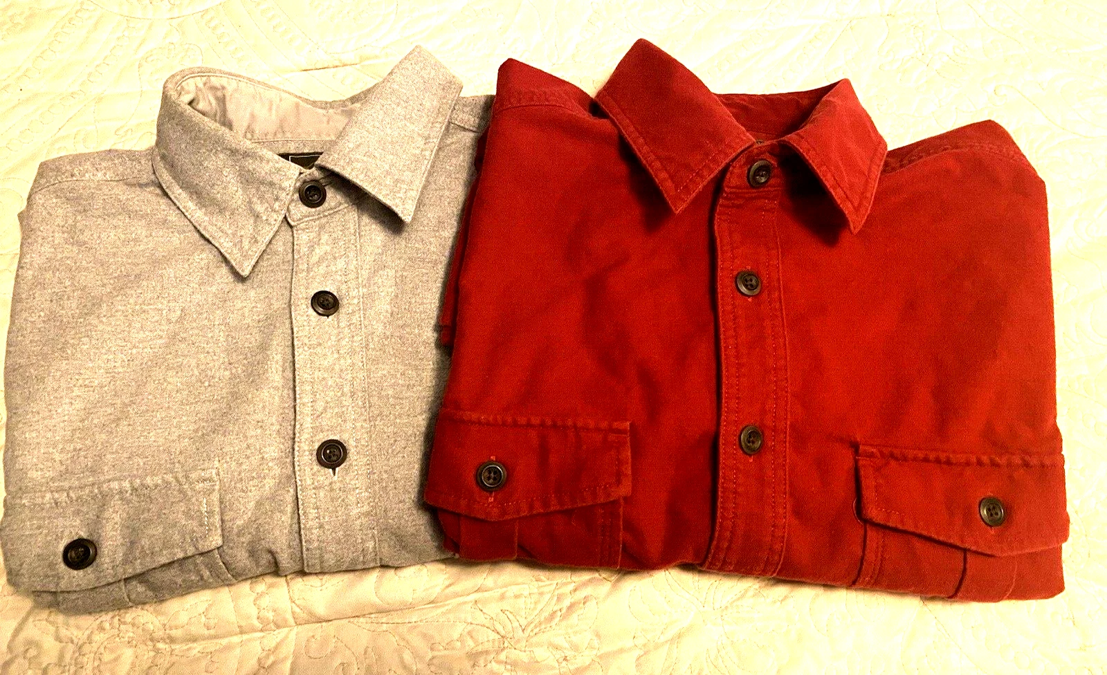 2 Eddie Bauer Men's Chamois Flannel Long Sleeve Work Shirts Red Cream L