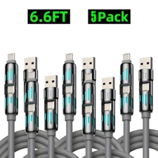 5Pcs 4 in 1 Charging Cable 240W Max w/Multiple Connectors for Universal Devices