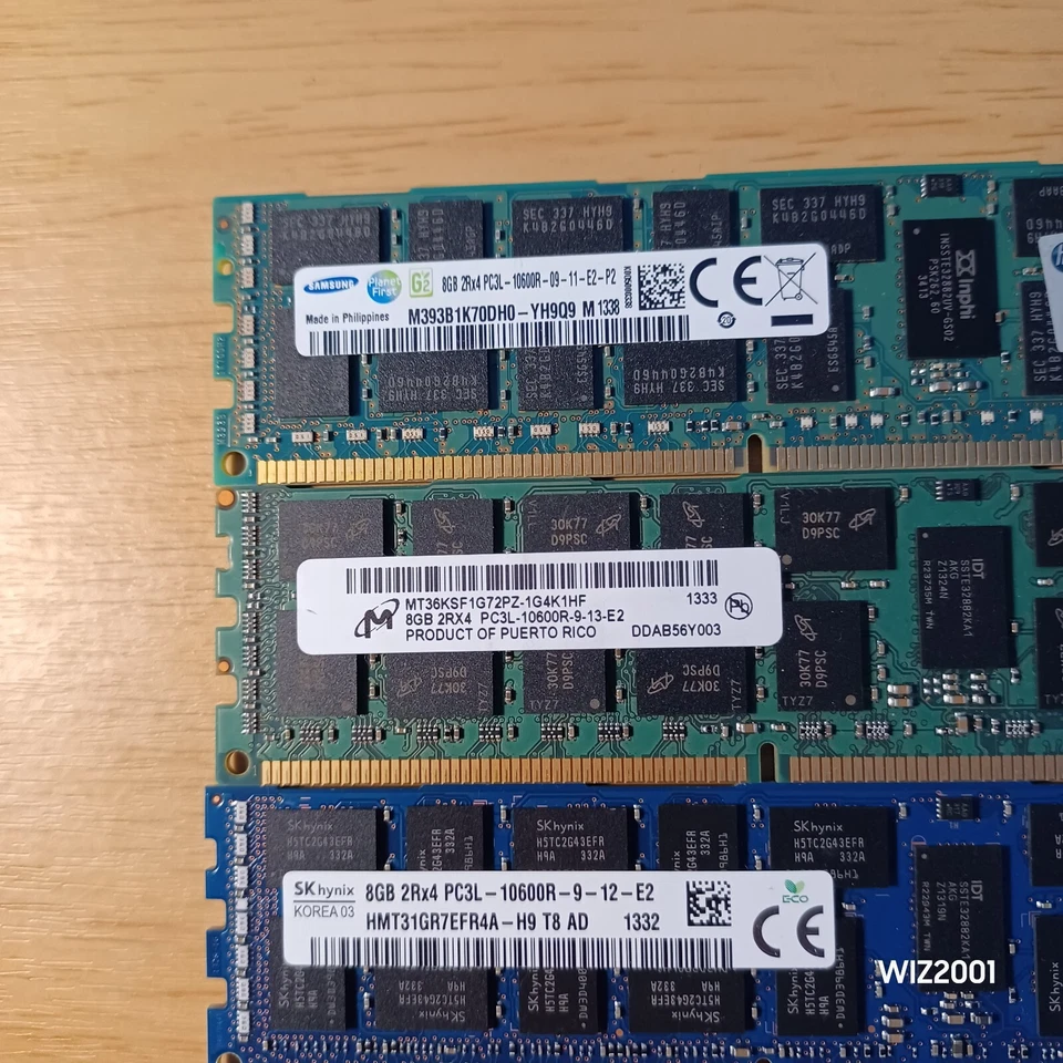 Lot 3x 8gb Samsung Hynix MICRON HP 240-Pin DDR3 SDRAM PC3L 10600R ECC Server Ram - Image 2 of 4