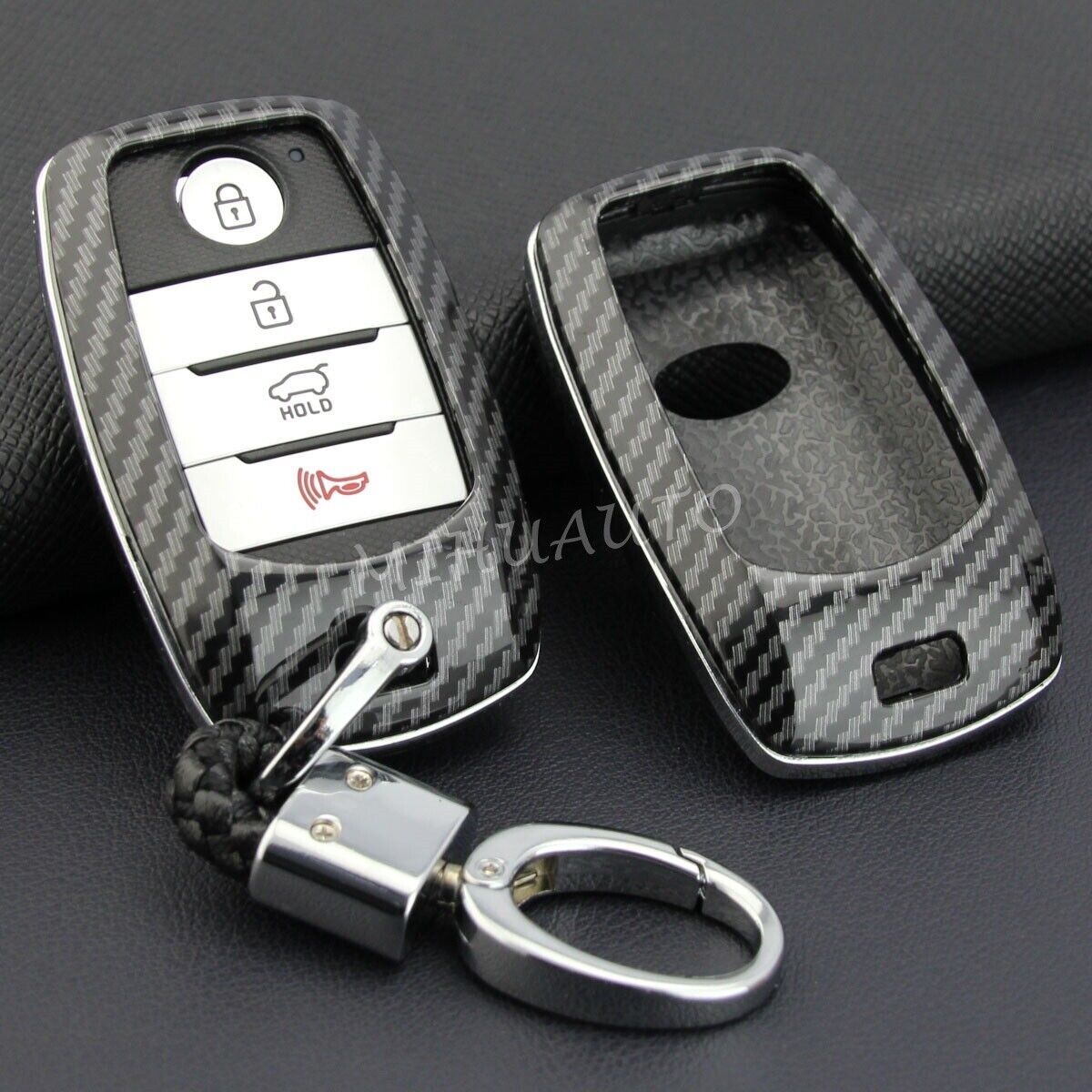 Carbon Fiber Smart Key Fob Cover Case Chain Ring For Kia Optima Sorento Sportage