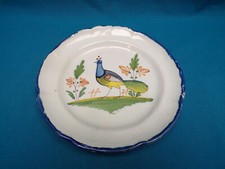 ARGONNE WALY ASSIETTE FAIENCE BORD CONTOURNÉ DÉCOR AU PAON XIX°