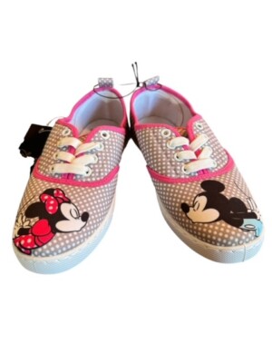 Disney Mickey & Minnie Kissing Grey & Pink Canvas Sneakers Youth Size 6