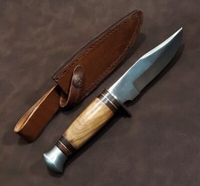Small 10" Olivewood Handle EDC Hunting and Camping Knife w/Leather Sheath