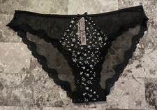 NWT VICTORIA'S SECRET DREAM ANGELS L BLACK SILVER STAR MESH CHEEKINI PANTIES