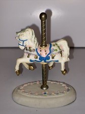 Collectible Resin Carousel White Horse Figurine Brass Tone Pole Floral Accents