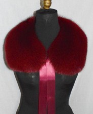 Real Fox Fur Collar with Ribbon Detachable Cranberry New Wine