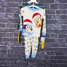 Bluey 3T 2 sets of PJs Pajama Bluey Bingo Santa Hat Trees Candy Canes