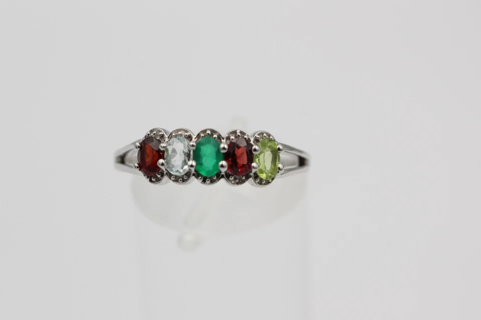 1 Carati Edesltein Anello 925 Argento Onice Granato Topazio Blu Peridoto - Immagine 3 di 4