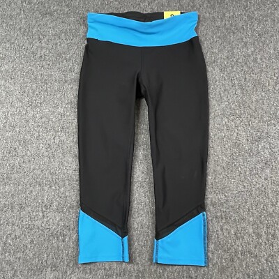Xersion Performance Fit Capri Leggings Womens Small Black Blue Yoga Workout  NEW