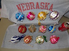 Vintage Christmas Satin Beaded Push Pin Ornaments Lot of 12 Handmade 3"