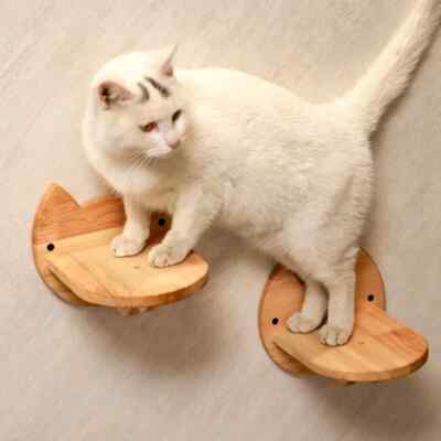 Petomg 2 x Katzen Wandtreppe, Katzenregal Leiter Möbel Gehwege 2 Stück Kautschukholz CM07