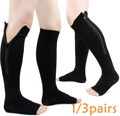 Zip UP Compression Socks 20-30 mmHg Knee High Toeless