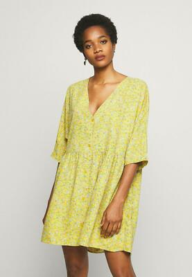 Monki Damen Kleid Minikleid Freizeitkleid Sommerkleid gelb Blumen Gr.M