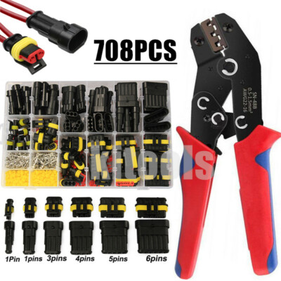 708x Auto KFZ Stecker Set Steckverbindung 1-6 Pin Wasserdicht Kabel Crimpzange 