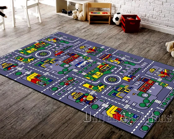 5x7  Area Rug Play Road Driving Time Street Car Kids City Map Fun Time New Gray - Image 2 of 2