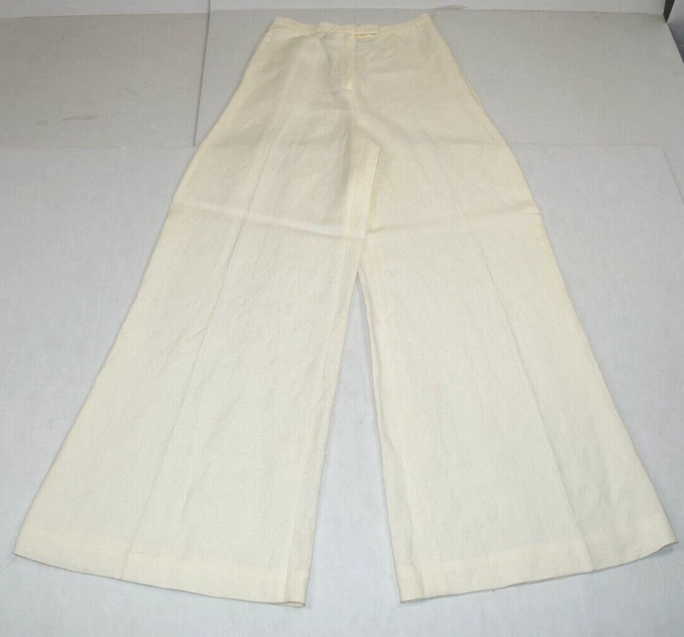 Pantalones Vintage Talla S/M Años 80 Estilo Metro Marfil Pierna Ancha Suave Lino Mezcla Rayón Foto 4 de 4