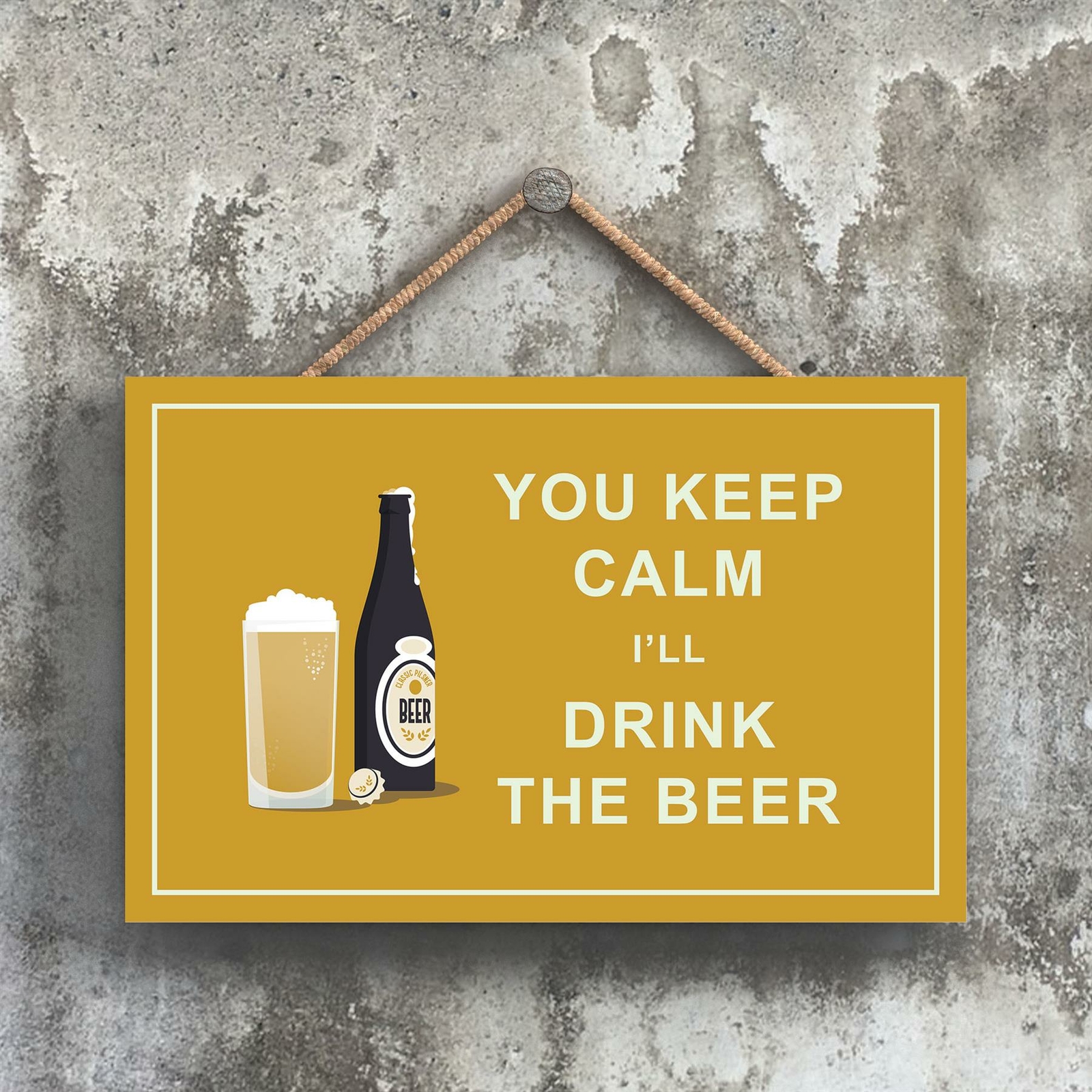 KEEP CALM DRINK BEER COMICAL WOODEN HANGNING ALCOHOL THEME PLAQUE