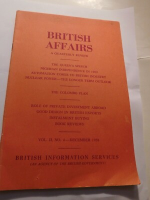 BRITISH AFFAIRS Quarterly Magazine Queens Speech 1958 Vintage
