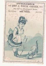 Currer's Hat Trunk Corner Boston Kitten Ball of Yarn Vict Card c1880s