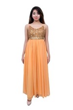Mango color women long dress ,spaghetti gown