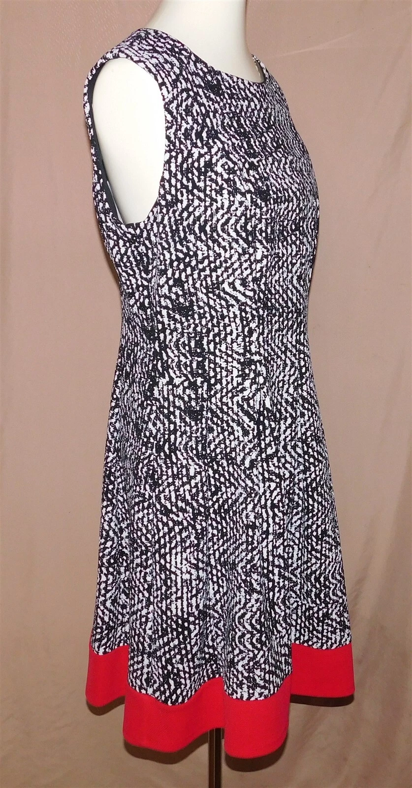 Abito tubino smanicato ALYX donna nero bianco rosso fantasia geometrica taglia 14