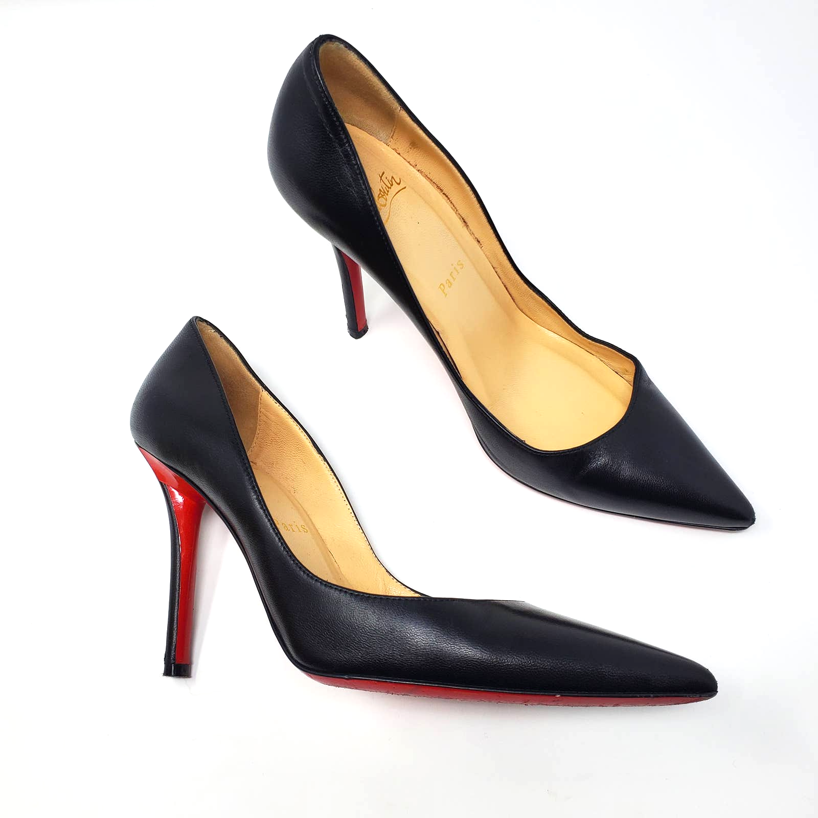 Christian Louboutin Paris Apostrophy Pump 100mm Heel Leather Black Size