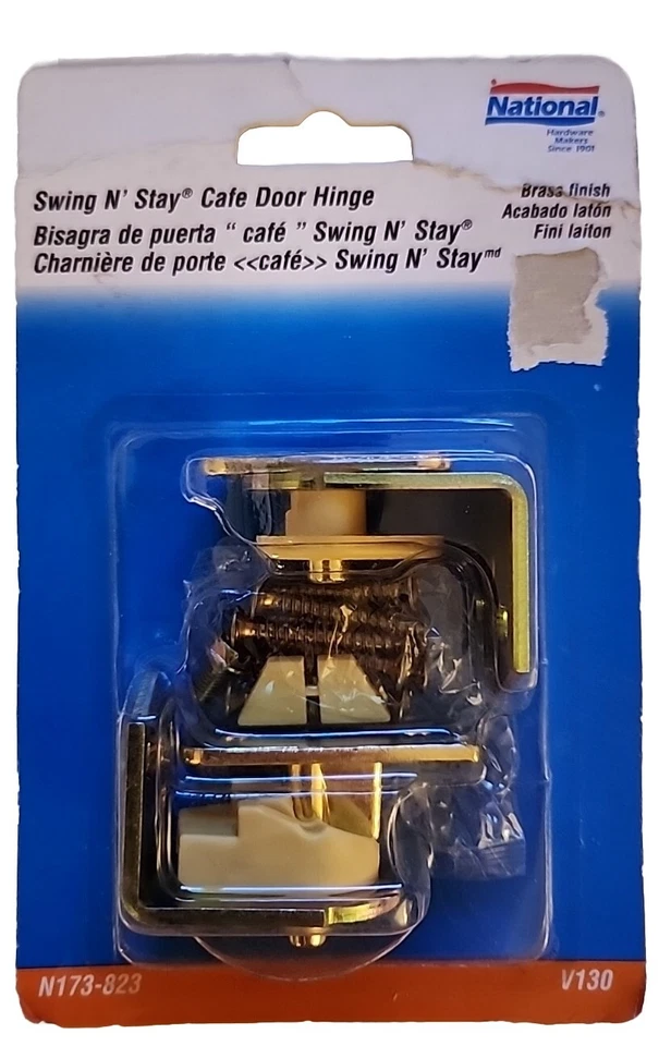 National Hardware V130 Swing N Stay Cafe Door Hinge in Brass N173-823 NEW - Image 1 of 1