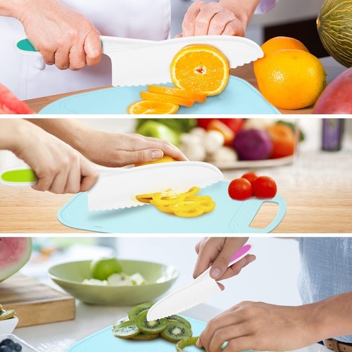 4 Pcs Kids Knife With Cutting Board Toddler Knife Set Kids Cooking Nylon Knives - Picture 4 of 7