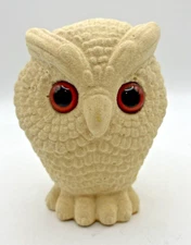 Norleans White Salt Stone Horned Owl Decor 5" Orange Eyes Claws Made UK VTG 70s