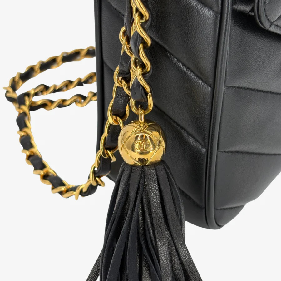 CHANEL Vintage Black Lambskin Cross Stripe Camera Bag image 6