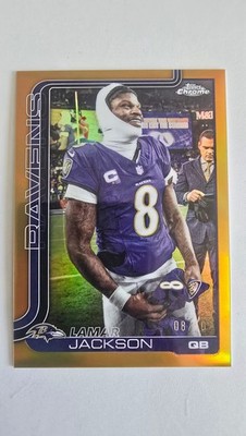2025 Topps Chrome Lamar Jackson Gold #24 8/50 Jersey Match image variation 