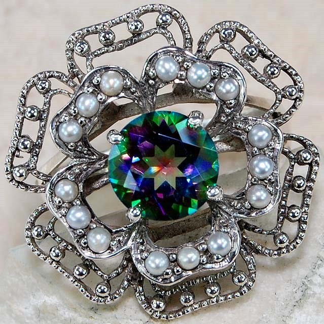3CT Heat Treated Rainbow Topaz 925 Sterling Silver Vintage Art Ring Sz 7 F5-1