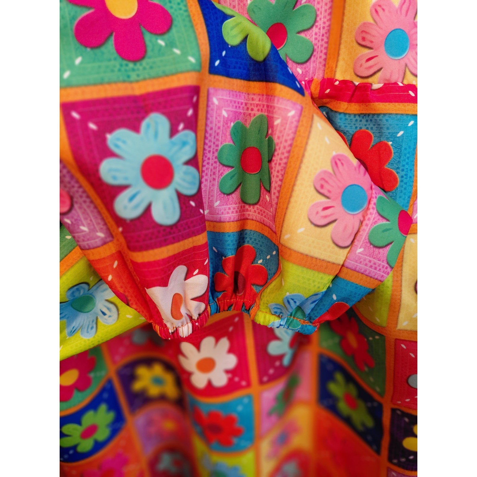 Vibrant Floral Patchwork Square Neck Long Sleeve … - image 4