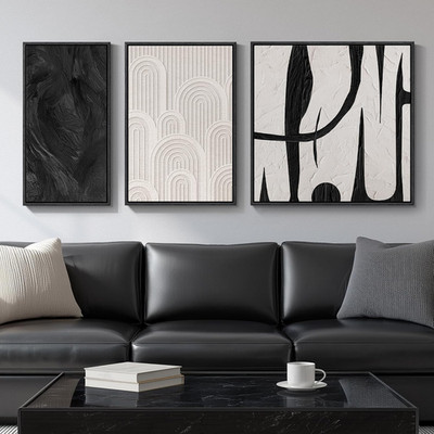 Framed Black and White Abstract Art Set - 3 Piece Canvas Wall Decor