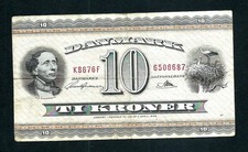 Denmark (P44y) 10 Kroner 1967