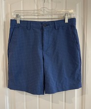 PGA Tour Flat Front Blue Plaid Golf Short Boys Size L 14-16 Moisture Wicking Adj
