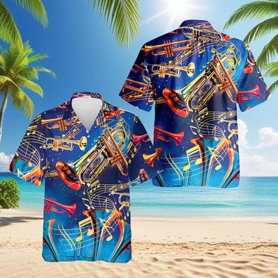 Trumpet Music Notes Aloha Hawaiian Shirt