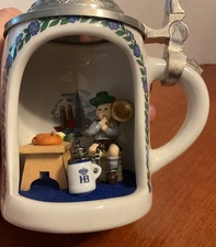 Reutter Porzellan Bavarian Musician Beer Stein Germany Lid 6" Tall Plz Read